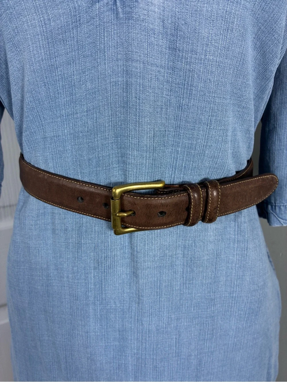 Jos. A. Bank Mens Brown Leather Belt Sz 36 with Solid Brass Buckle
